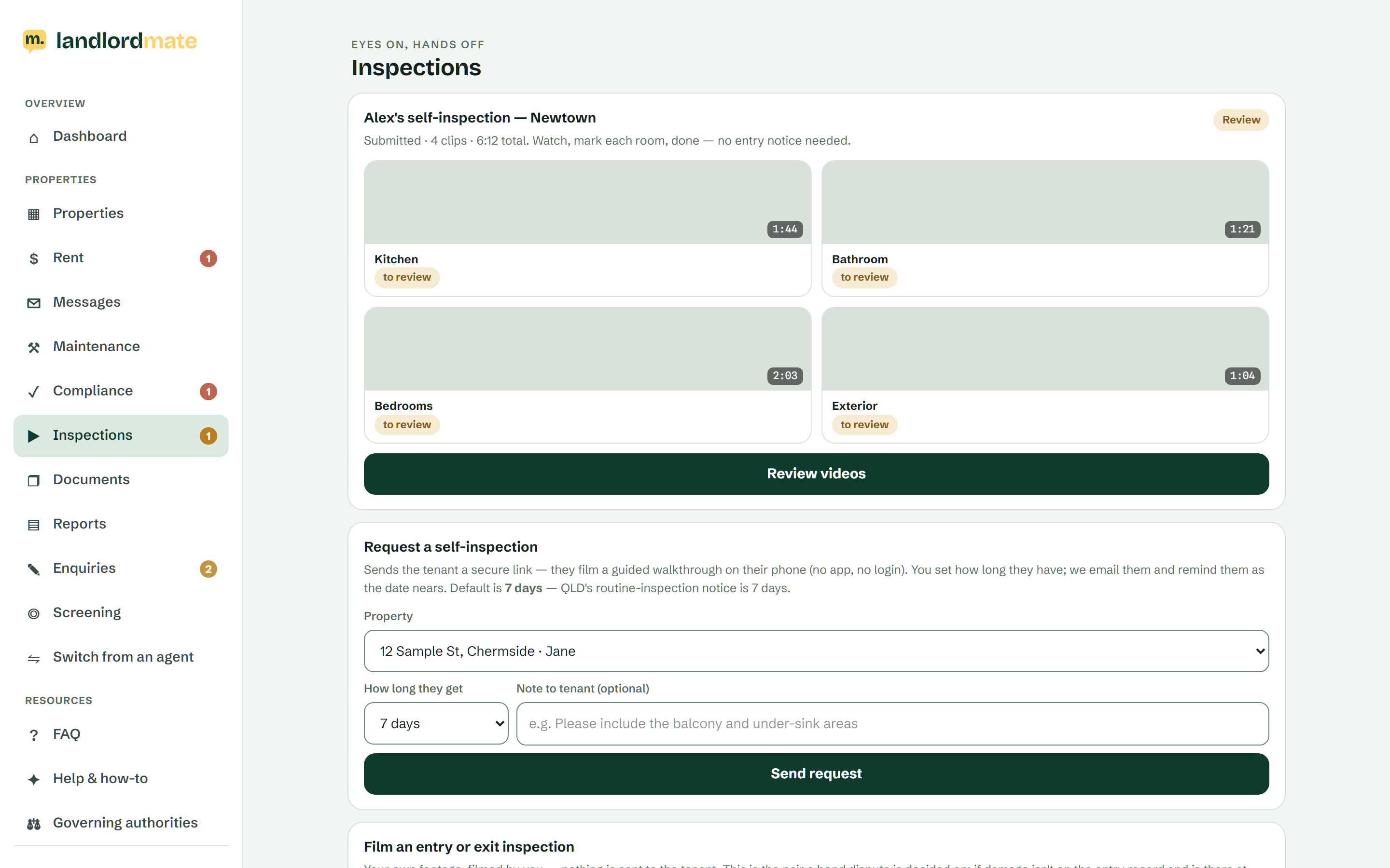 Inspections in LandlordMate — Inspections and condition reports that hold up.